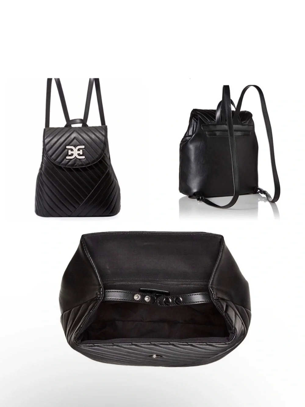 Sam Edelman Sleek Tufted Backpack Black with White Detail EUC